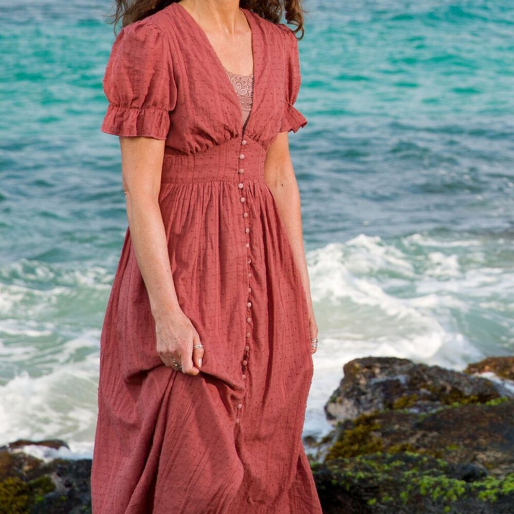 Mauve Cotton Showpo. Bohemian Midi Dress, Size 4